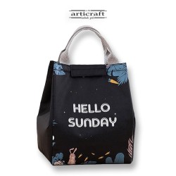 Lunch bag "Hello SUnday" με χρατς, μπλε σκούρο (G455)