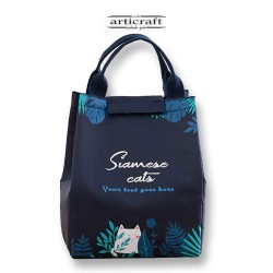 Lunch bag "Siamese Cats" με χρατς, μπλε σκούρο (G457)