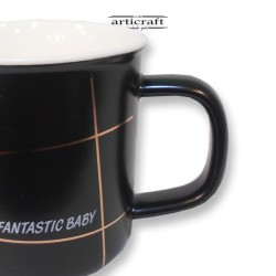 Κεραμική Κούπα 300ml τύπου εμαγιέ, black and white, με σχέδια "Fantastic Baby" (G497)