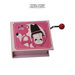 Χειροποίητο μουσικό κουτί, με σχέδιο "Pink Panther - La Panthère Rose", σε σχήμα βιβλίου, από χαρτόνι (G575)