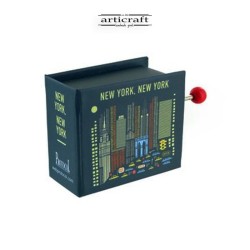 Χειροποίητο μουσικό κουτί, με σχέδιο "New York, New York", σε σχήμα βιβλίου, από χαρτόνι (G584)
