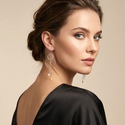Σκουλαρίκια Elegant διπλός κύκλος, με γραμμές, κρεμαστά (E372)