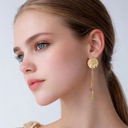 Σκουλαρίκια Elegant χρυσός κύκλος, με γραμμές, κρεμαστά (E373)