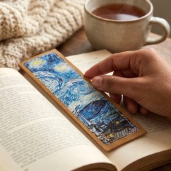 Χειροποίητος δερμάτινος σελιδοδείκτης "Starry Night", με εκτύπωση (D005)