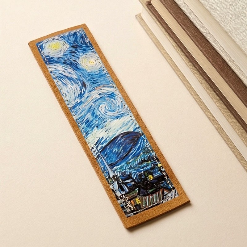 Χειροποίητος δερμάτινος σελιδοδείκτης "Starry Night", με εκτύπωση (D005)