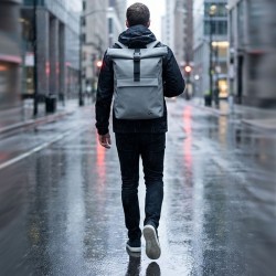 Μεγάλη Τσάντα Πλάτης Αδιάβροχη γκρι με καπάκι (T241)