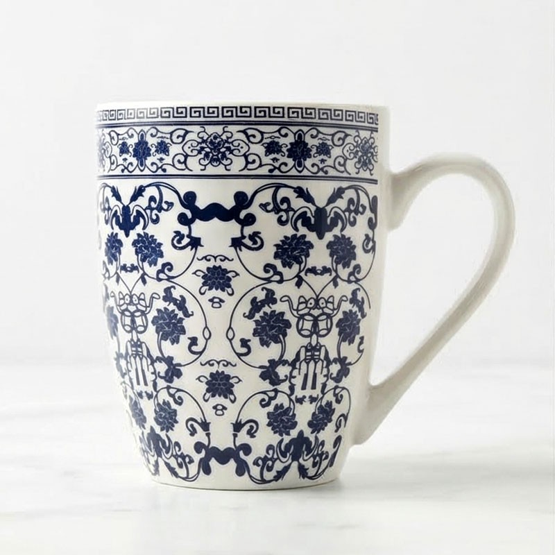 Κεραμική Κούπα 380ml με σχέδιο, "White Pattern Flowers" (G783)