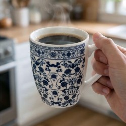 Κεραμική Κούπα 380ml με σχέδιο, "White Pattern Flowers" (G783)