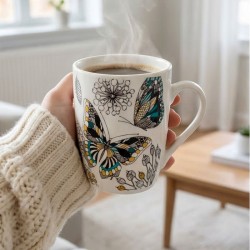 Κεραμική Κούπα 390ml με σχέδιο, "Butterflies - Flowers" (G784)