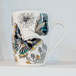 Κεραμική Κούπα 390ml με σχέδιο, "Butterflies - Flowers" (G784)