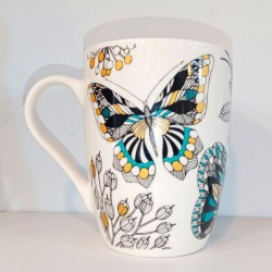Κεραμική Κούπα 390ml με σχέδιο, "Butterflies - Flowers" (G784)
