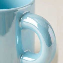Κεραμική Κούπα 350ml ιριδίζων περλέ γαλάζια, με κουταλάκι και καπάκι (G78)