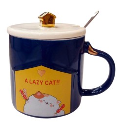 Κεραμική Κούπα 350ml "A Lazy Cat", με καπάκι και κουταλάκι (G790)